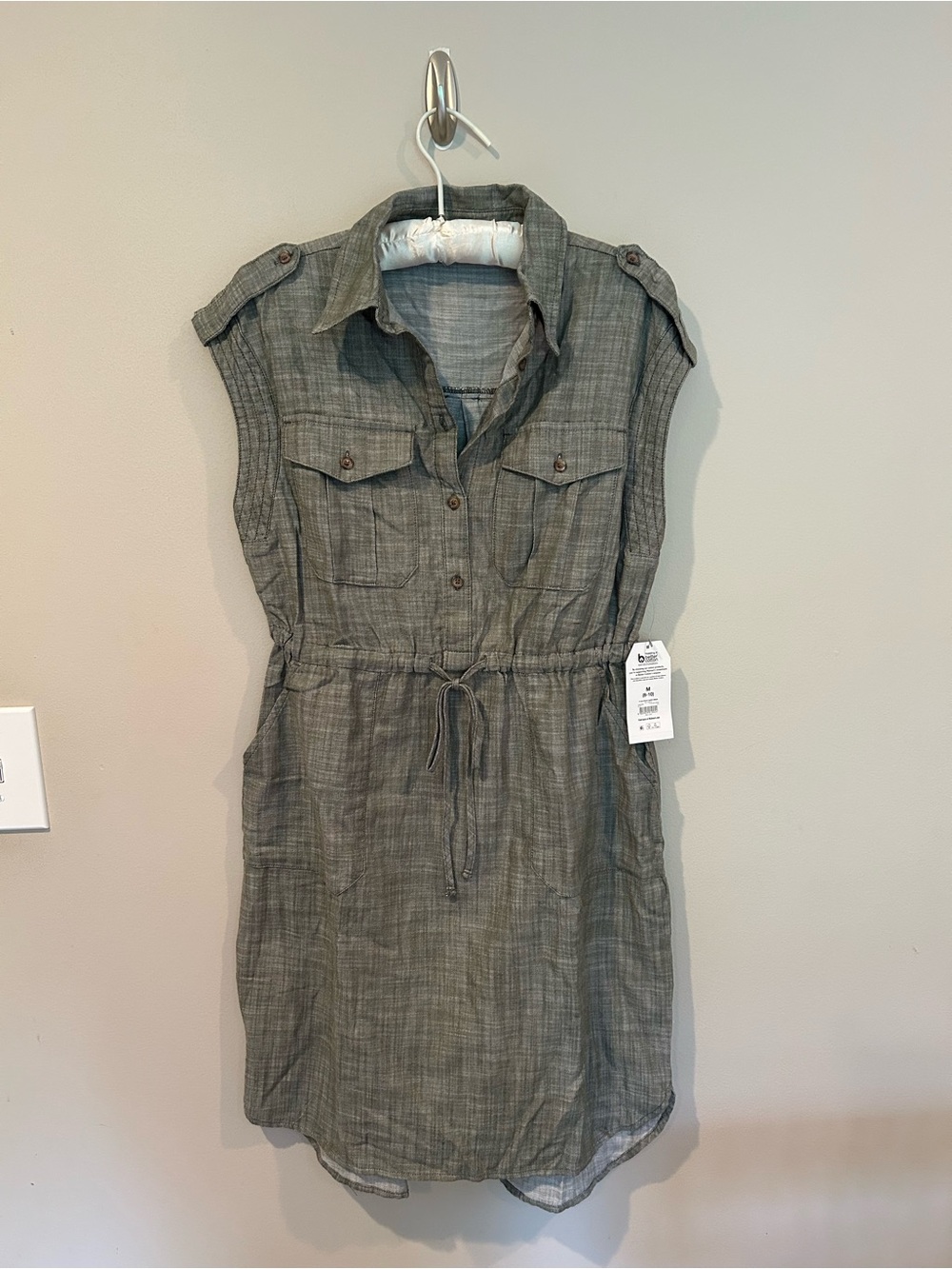 NWT Time and Tru Olive Green Utility Shirt Dress. Size Med